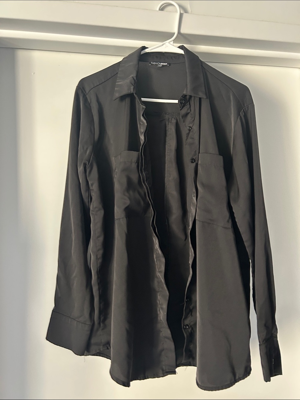 Fashion Nova Black Long Sleeve Button-Up Shirt Jacket